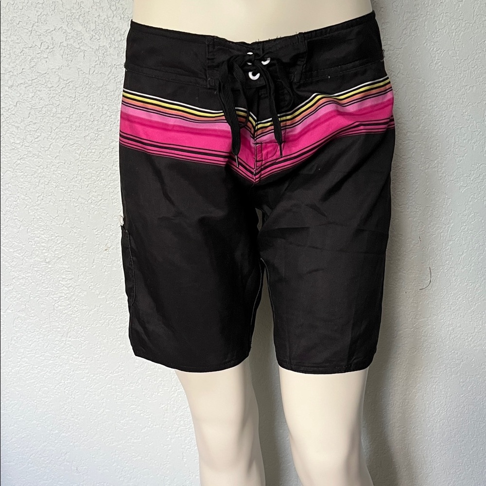 Burnside Women's Board Swim Shorts Size Medium Black Pink Stripe
